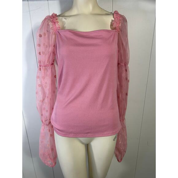 Eloquii Women's Plus Size Flocked Organza Long Sleeve Top in Pink Size 14/16 - Picture 2 of 6